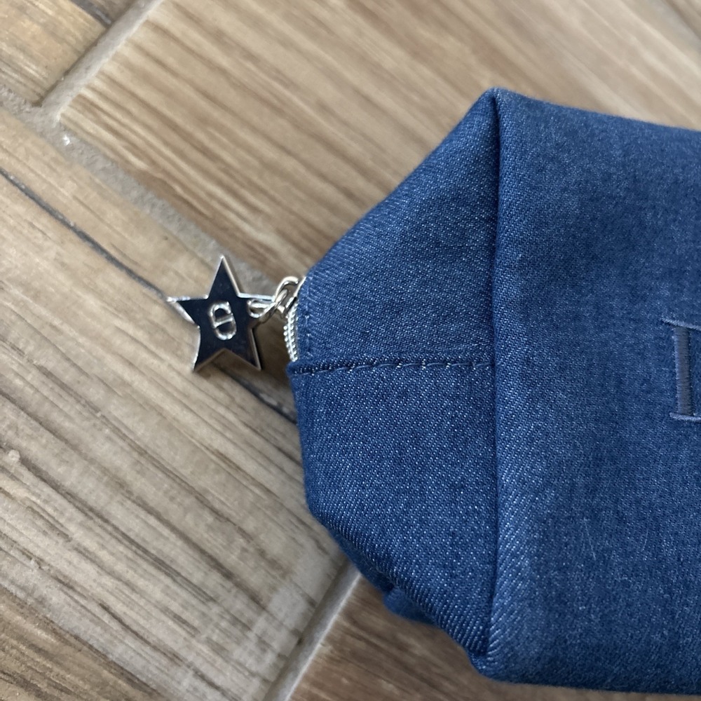 Christian Dior Denim Blue Cosmetic Makeup Zipper Bag Pouch Clutch - Picture 2 of 8